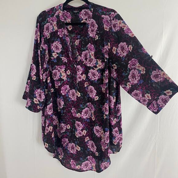 Torrid Harper Plus Size 2 Pink Floral Zebra Button-Up Top Blouse Y2K, Valentines - Picture 1 of 9